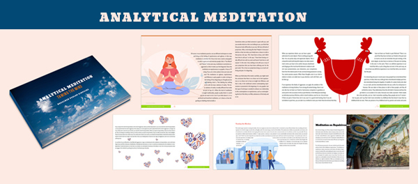Images of the inside pages of a free pdf on analytical Meditation. Sign up to receive the free guide to analytical meditation.