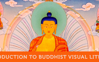 Introduction to Buddhist Visual Literacy. Image of a thangka with the Buddha in the center, surrounded by other teachers.
